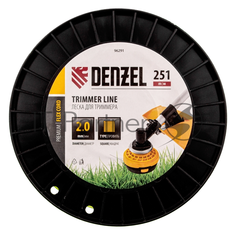 Леска для триммера квадрат, 2,0мм х 251м, на DIN катушке FLEX CORD// Denzel