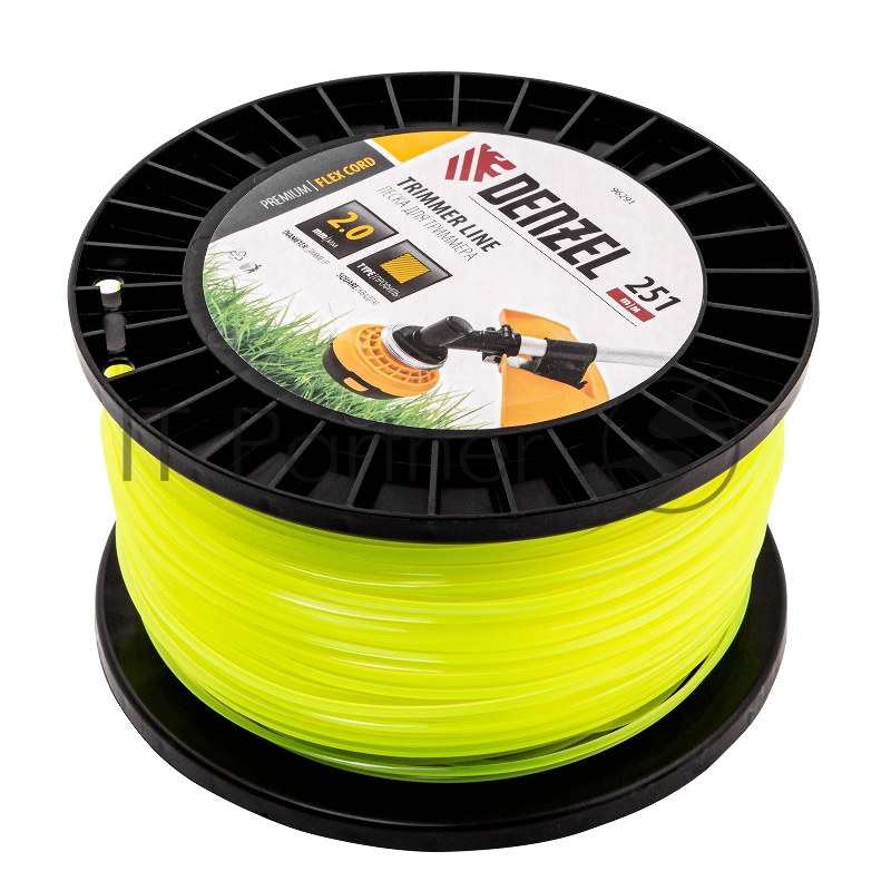 Леска для триммера квадрат, 2,0мм х 251м, на DIN катушке FLEX CORD// Denzel