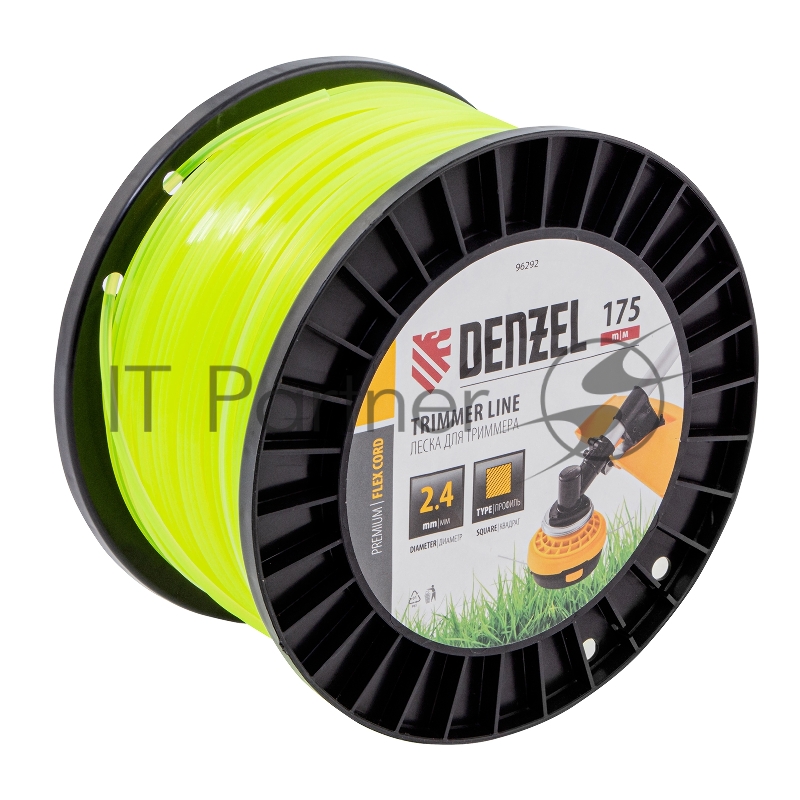 Леска для триммера квадрат, 2,4мм х 175м, на DIN катушке FLEX CORD// Denzel