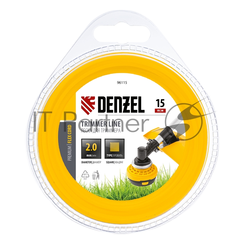 Леска для триммера квадрат 2 мм х 15 м, блистер FLEX CORD// Denzel