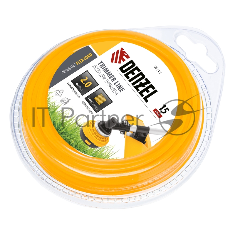 Леска для триммера квадрат 2 мм х 15 м, блистер FLEX CORD// Denzel