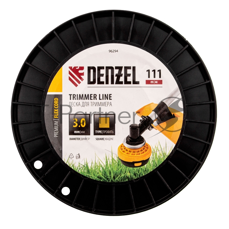 Леска для триммера квадрат, 3,0мм х 111м, на DIN катушке FLEX CORD// Denzel