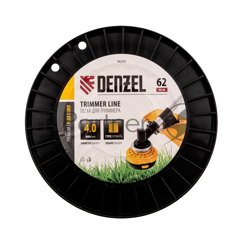 Леска для триммера квадрат, 4,0мм х 62м, на DIN катушке FLEX CORD// Denzel