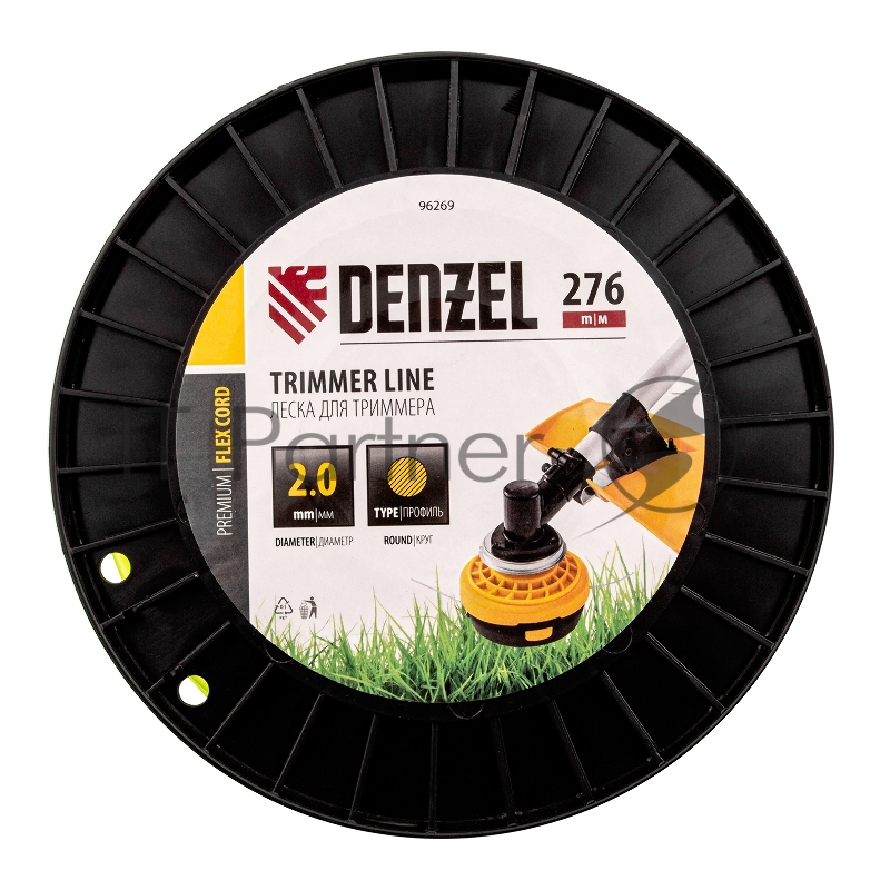 Леска для триммера круглая, 2,0мм х 276м, на DIN катушке FLEX CORD// Denzel