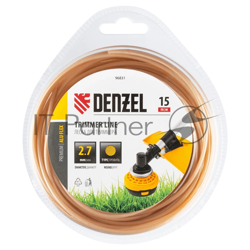 Леска для триммера круглая, 2,7мм х 15м, блистер, Россия// Denzel