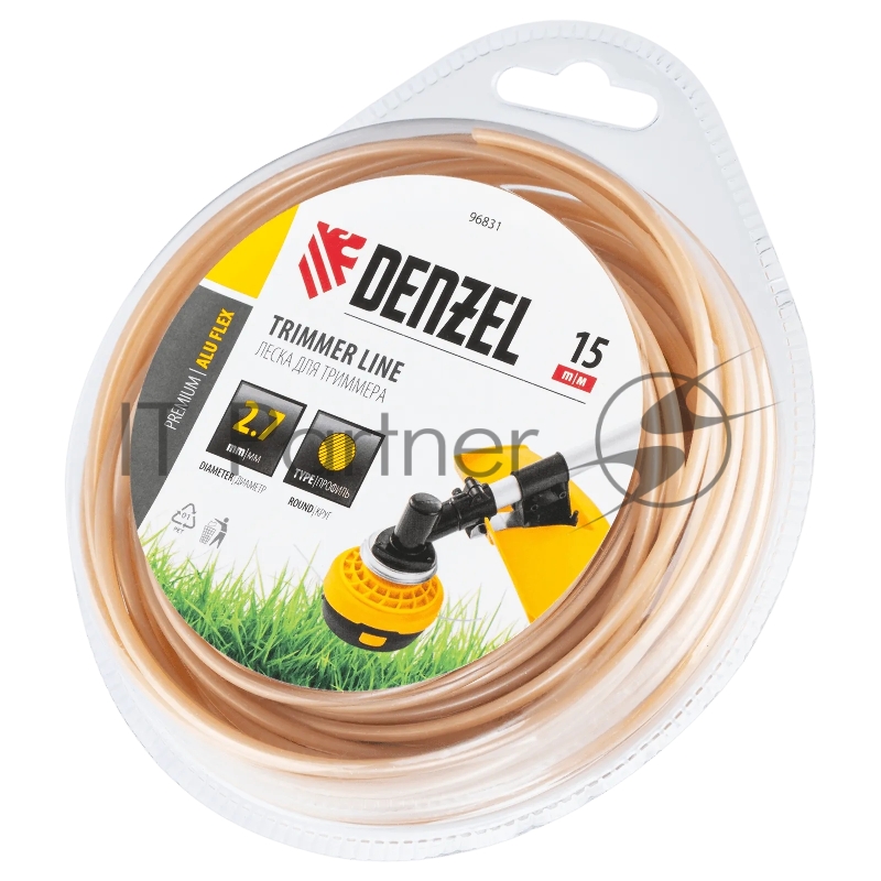 Леска для триммера круглая, 2,7мм х 15м, блистер, Россия// Denzel