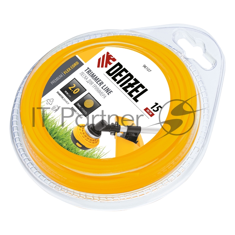 Леска для триммера круглая 2 мм х 15 м, блистер FLEX CORD// Denzel