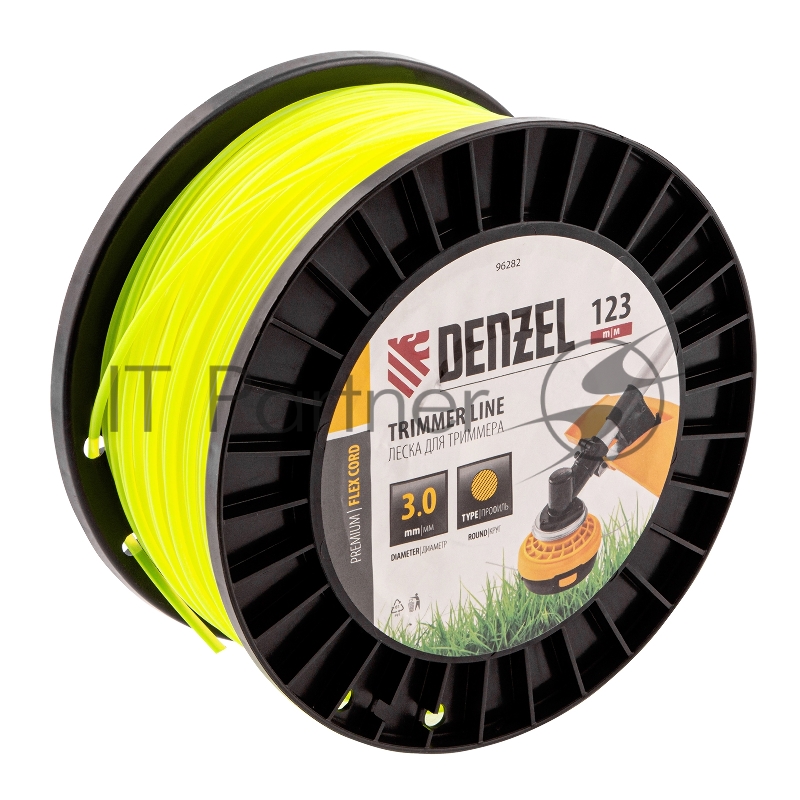 Леска для триммера круглая, 3,0мм х 123м, на DIN катушке FLEX CORD// Denzel