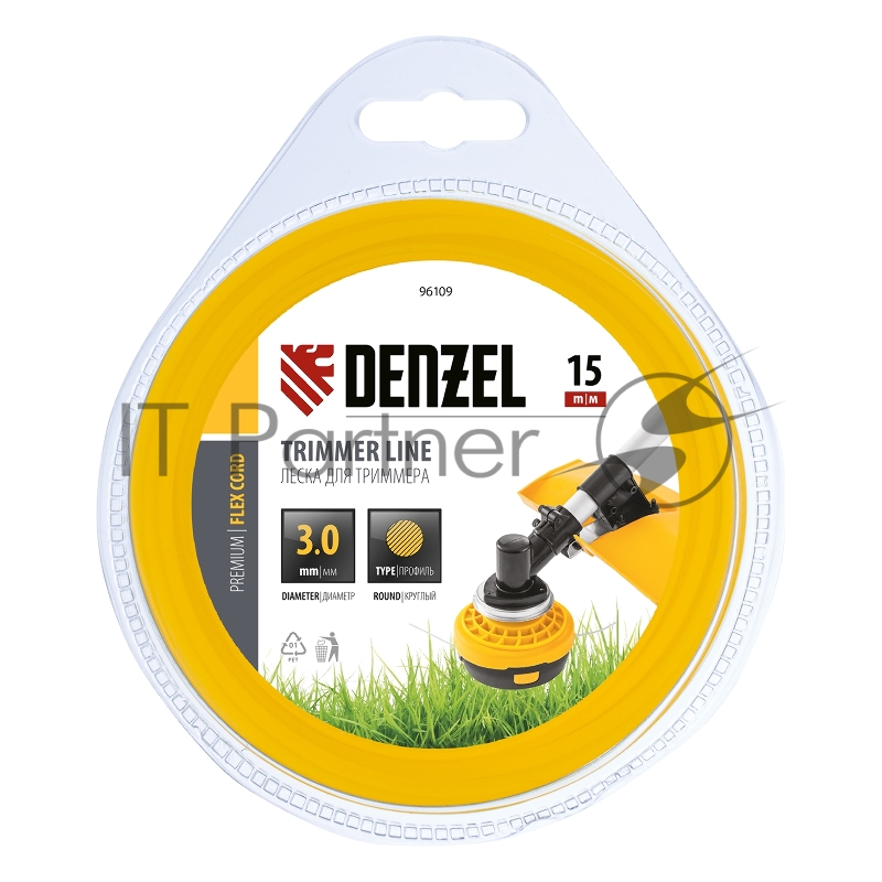 Леска для триммера круглая 3 мм х 15 м, блистер FLEX CORD// Denzel