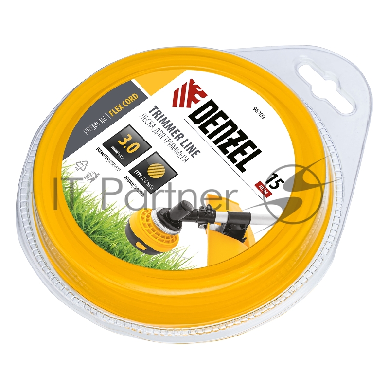 Леска для триммера круглая 3 мм х 15 м, блистер FLEX CORD// Denzel