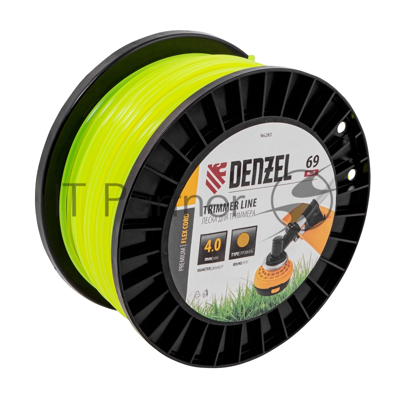 Леска для триммера круглая, 4,0мм х 69м, на DIN катушке FLEX CORD// Denzel