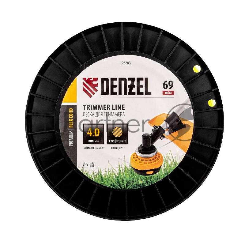 Леска для триммера круглая, 4,0мм х 69м, на DIN катушке FLEX CORD// Denzel