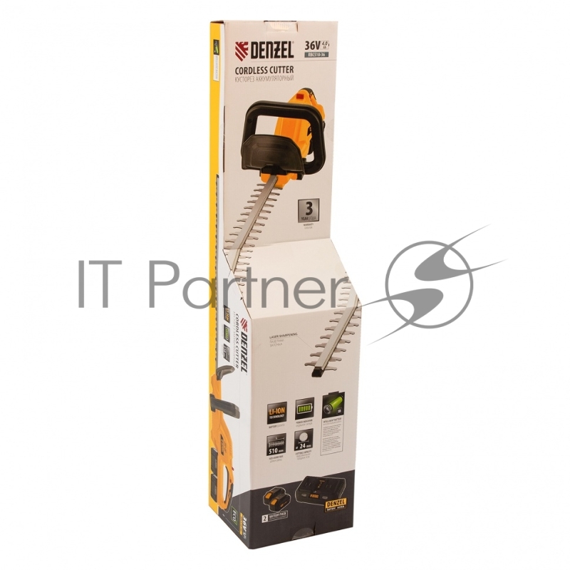 Кусторез аккумуляторный RBC510-36, Li-ion, 36 В, 4 Ач, нож 510 мм, поворотная ручка// Denzel