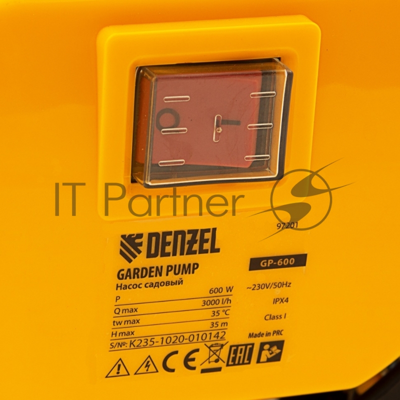 Насос DENZEL GP600 садовый поверхностный 600Вт 3000л/ч подъем 35м