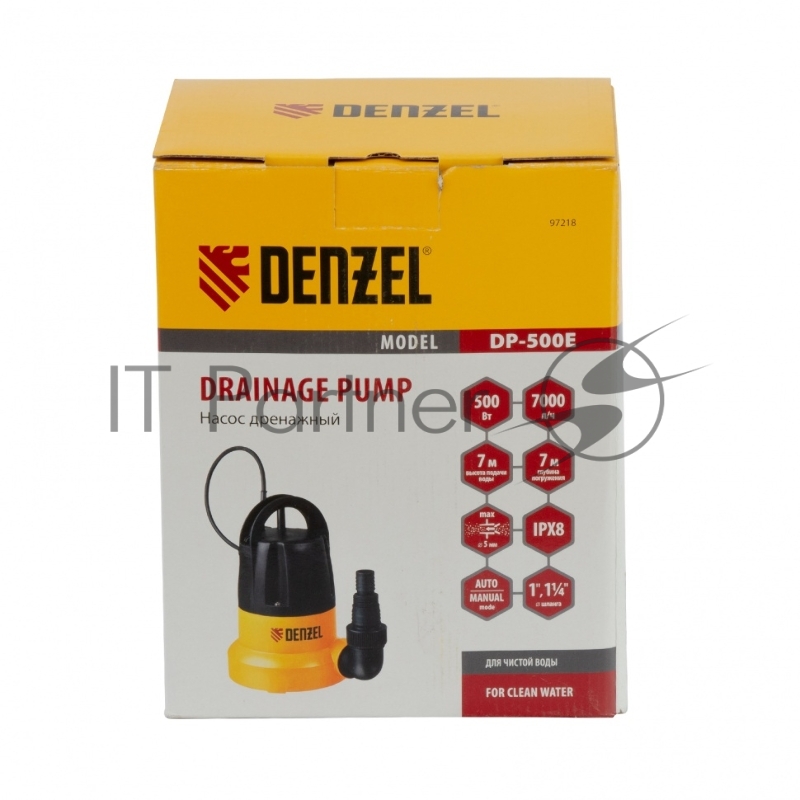 Дренажный насос DP500E, 500 Вт, подъем 7 м, 7000 л/ч// Denzel