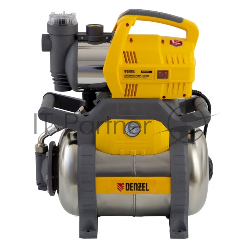 Насосная станция PSХ950X, 950 Вт, 3300 л/ч, ресивер 24 л, подъем 38 м, нержавейка// Denzel