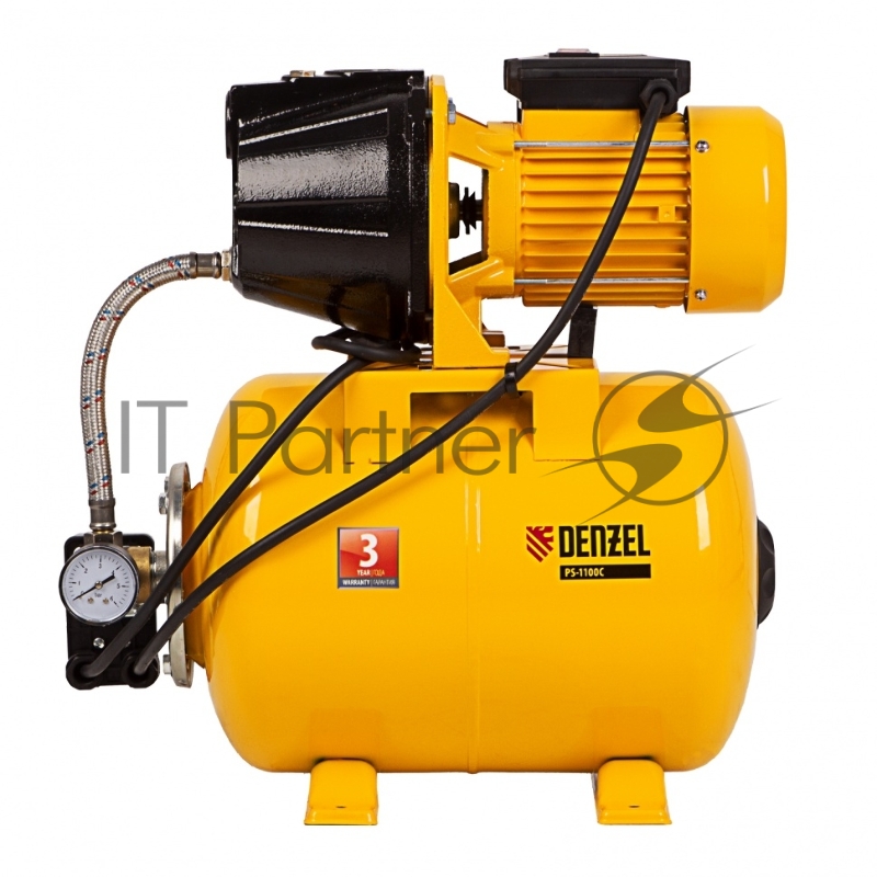 Насосная станция PS1100С, 1100 Вт, 4500 л/ч, ресивер 24 л, подъем 46 м, чугун// Denzel