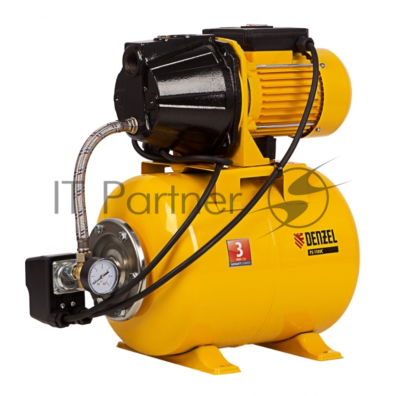 Насосная станция PS1100С, 1100 Вт, 4500 л/ч, ресивер 24 л, подъем 46 м, чугун// Denzel