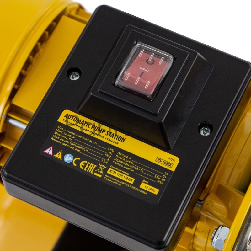 Насосная станция PS1000X, 1000 Вт, 3500 л/ч, ресивер 24 л, подъем 44 м, нержавейка// Denzel