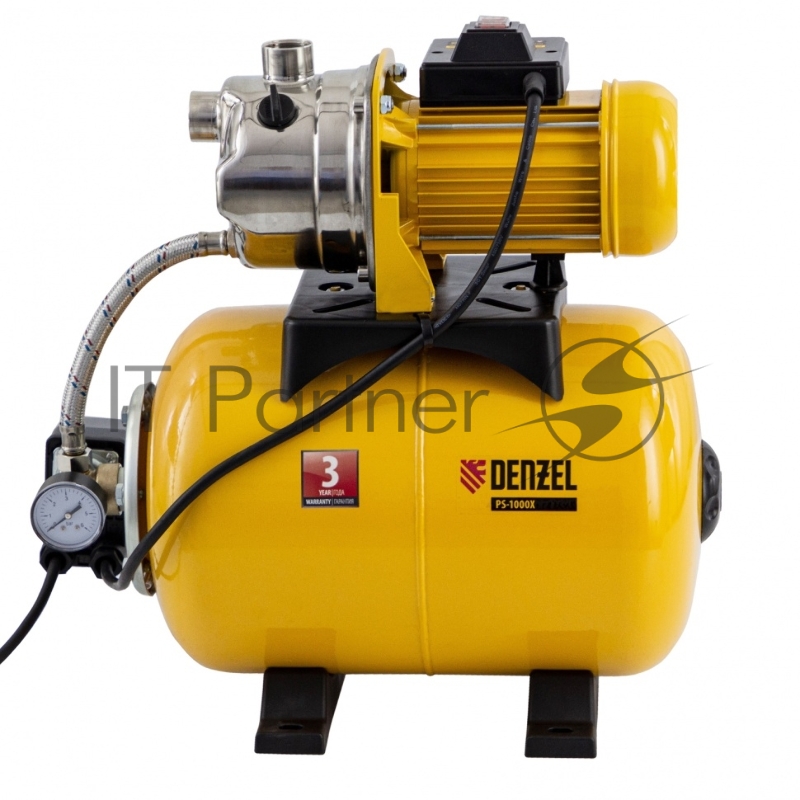 Насосная станция PS1000X, 1000 Вт, 3500 л/ч, ресивер 24 л, подъем 44 м, нержавейка// Denzel