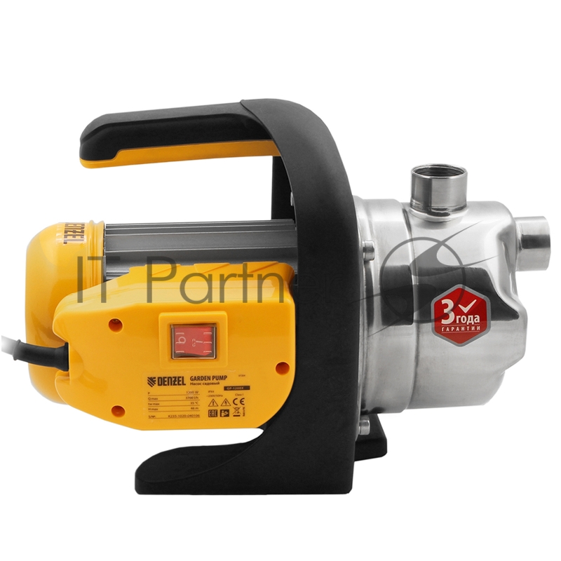 Садовый поверхностный насос GP1200Х, 1200 Вт, 3700 л/ч, подъем 46 м, нержавейка// Denzel