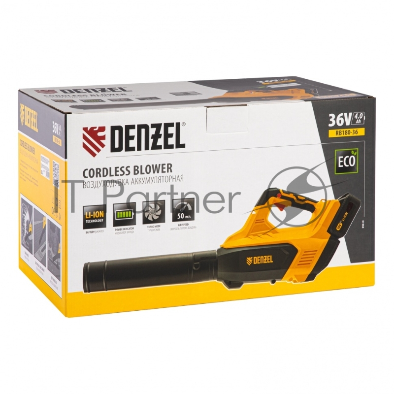 Воздуходувка аккумуляторная RB180-36, Li-ion, 36 В, 4 Ач, 180 км/ч, 820 м3/ч// Denzel