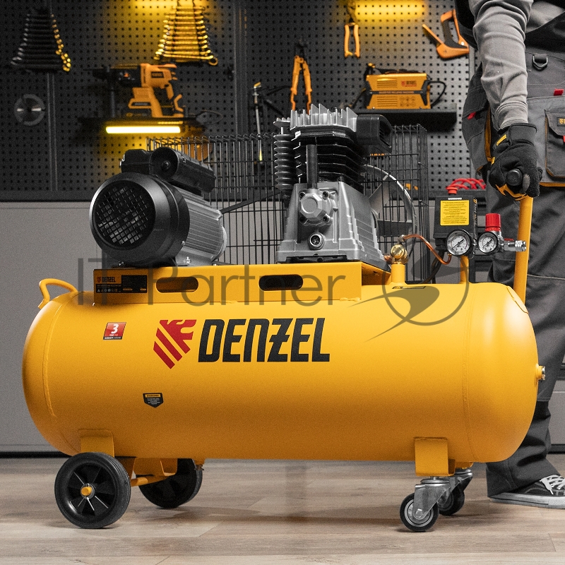 Компрессор воздушный рем. привод BCI2300/100, 2,3 кВт, 100 литров, 400 л/мин// Denzel