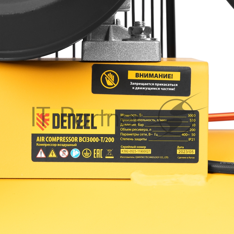 Компрессор воздушный рем. привод BCI3000-T/200, 3,0 кВт, 200 литров, 530 л/мин// Denzel