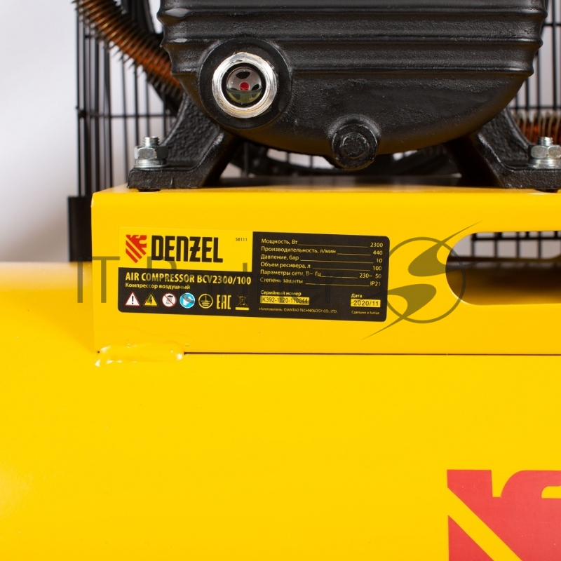 Компрессор воздушный рем. привод BCV2300/100, 2,3 кВт, 100 литров, 440 л/мин// Denzel