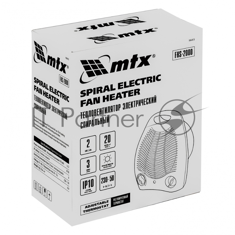 Тепловентилятор электр. спиральный FHS-2000, 3 реж., вентилятор, нагрев 1000/2000 Вт// MTX