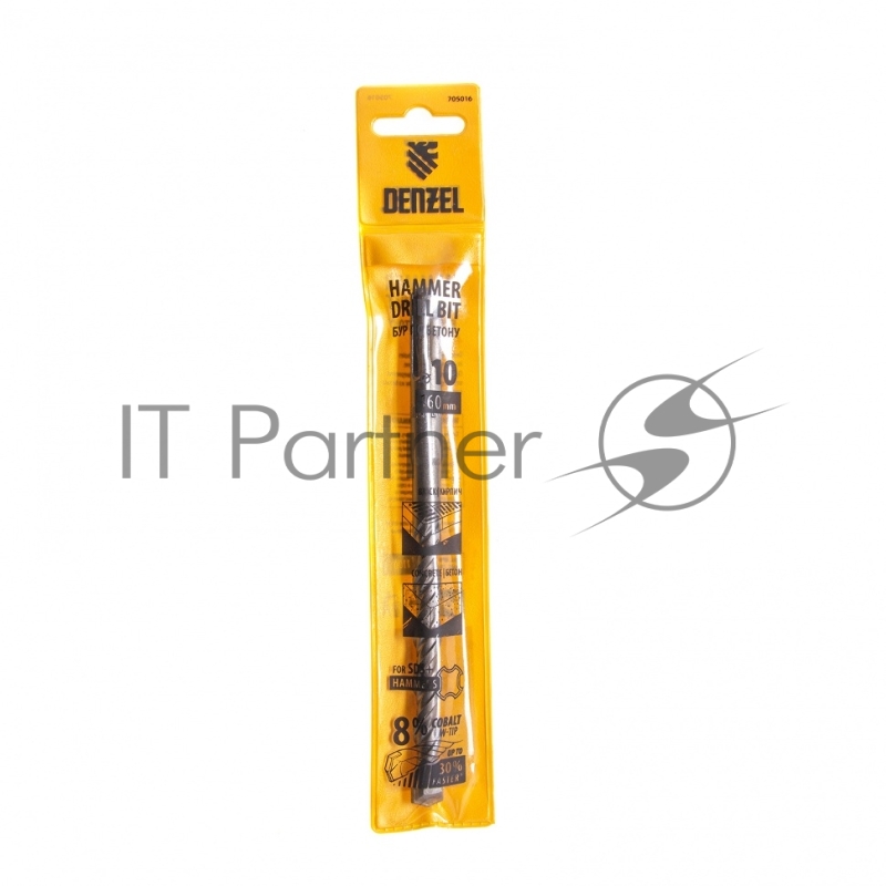 Бур по бетону, двойная спираль, Cobalt W-tip, 10x160 мм, SDS PLUS// Denzel