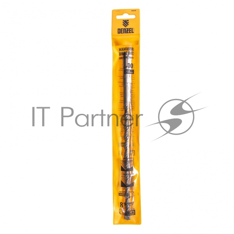 Бур по бетону, двойная спираль, Cobalt W-tip, 10x260 мм, SDS PLUS// Denzel