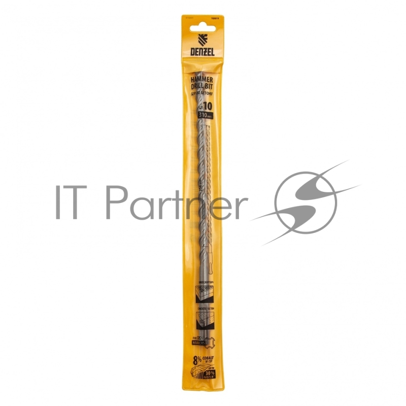 Бур по бетону, двойная спираль, Cobalt W-tip, 10x310 мм, SDS PLUS// Denzel