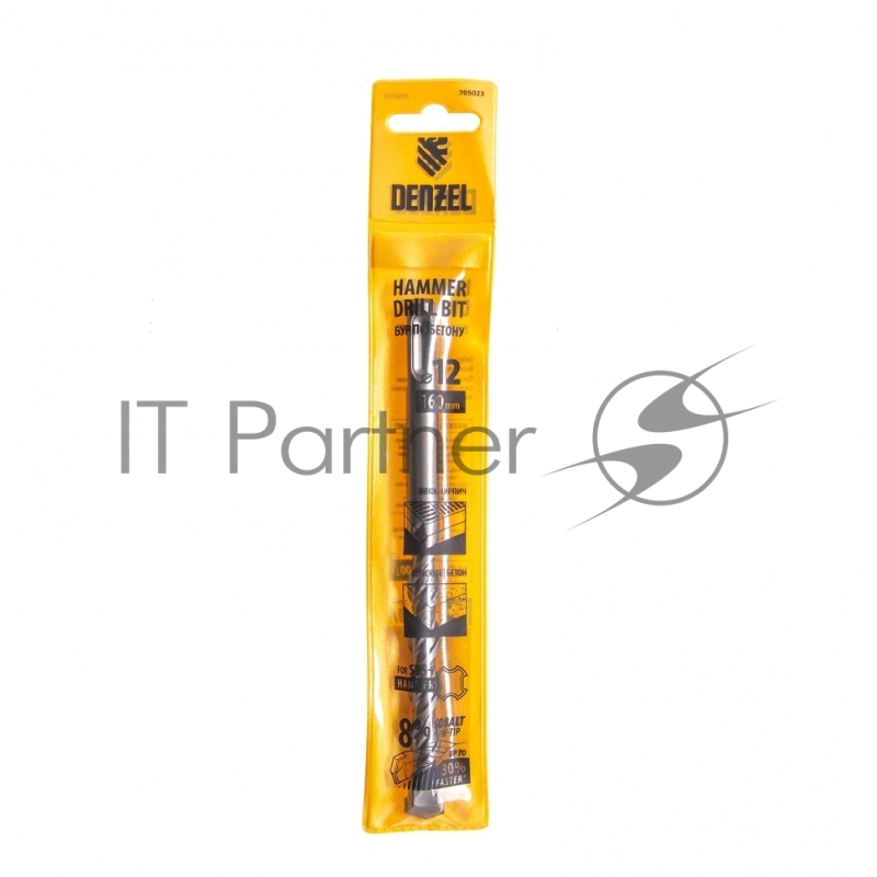 Бур по бетону, двойная спираль, Cobalt W-tip, 12x160 мм, SDS PLUS// Denzel