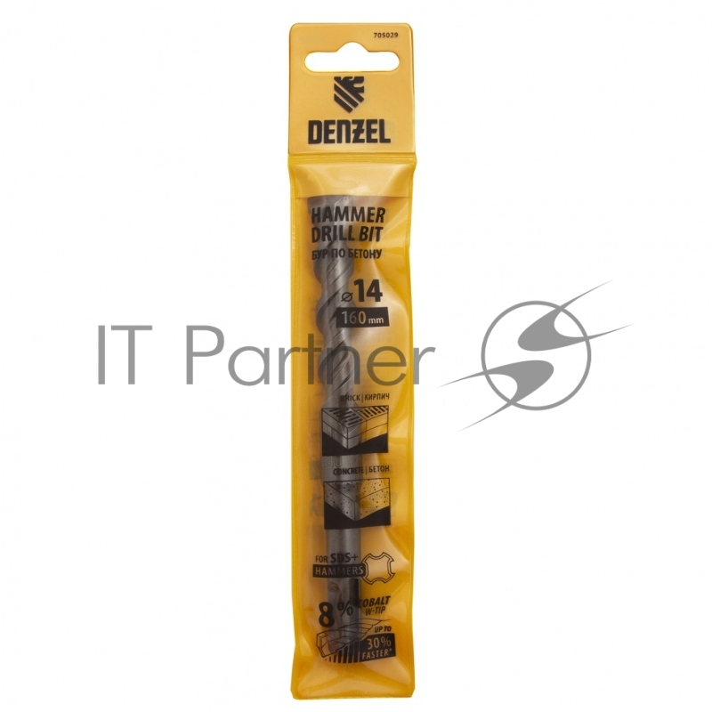 Бур по бетону, двойная спираль, Cobalt W-tip, 14x160 мм, SDS PLUS// Denzel