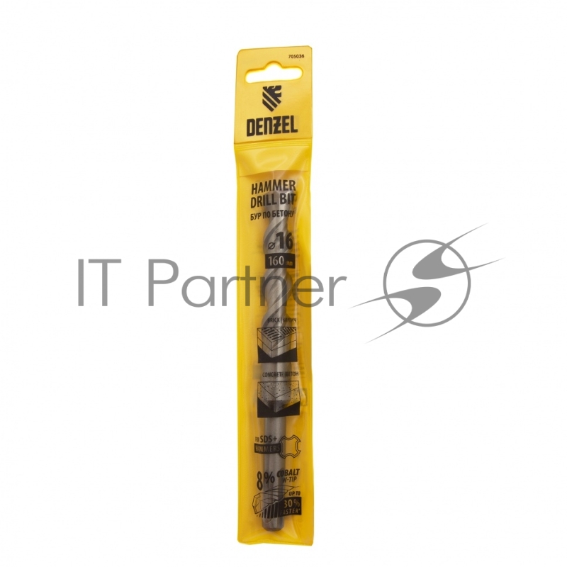 Бур по бетону, двойная спираль, Cobalt W-tip, 16x160 мм, SDS PLUS// Denzel