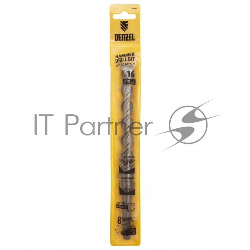 Бур по бетону, двойная спираль, Cobalt W-tip, 16x210 мм, SDS PLUS// Denzel