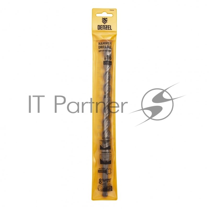 Бур по бетону, двойная спираль, Cobalt W-tip, 16x260 мм, SDS PLUS// Denzel