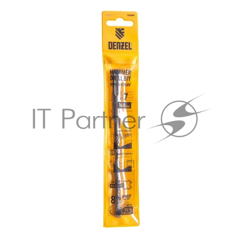 Бур по бетону, двойная спираль, Cobalt W-tip, 7x160 мм, SDS PLUS// Denzel