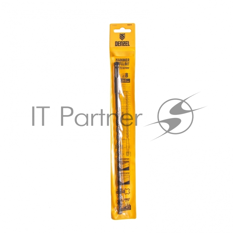 Бур по бетону, двойная спираль, Cobalt W-tip, 8x260 мм, SDS PLUS// Denzel
