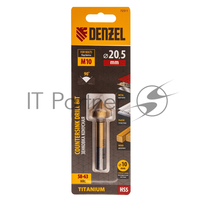 Зенковка конусная под М10, HSS, по металлу, цилиндрический хвостовик// Denzel