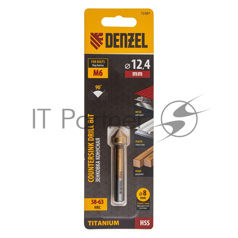 Зенковка конусная под М6, HSS, по металлу, цилиндрический хвостовик// Denzel