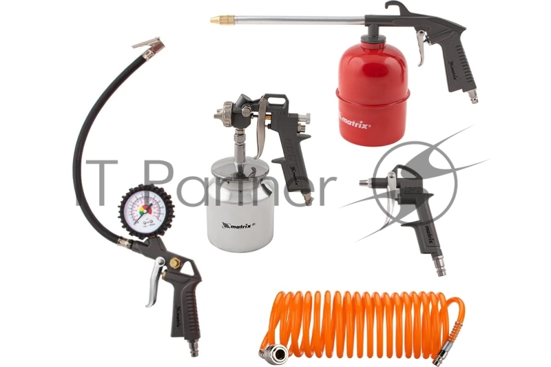 Набор пневмоинструмента, 5 предметов, быстросъемное соед., краскорасп. с нижним бачком// Matrix
