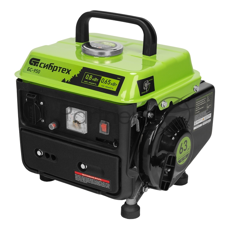 Генератор бензиновый БС-950, 0,8 кВт, 230 В, 2-х такт., 4 л, ручной стартер// Сибртех
