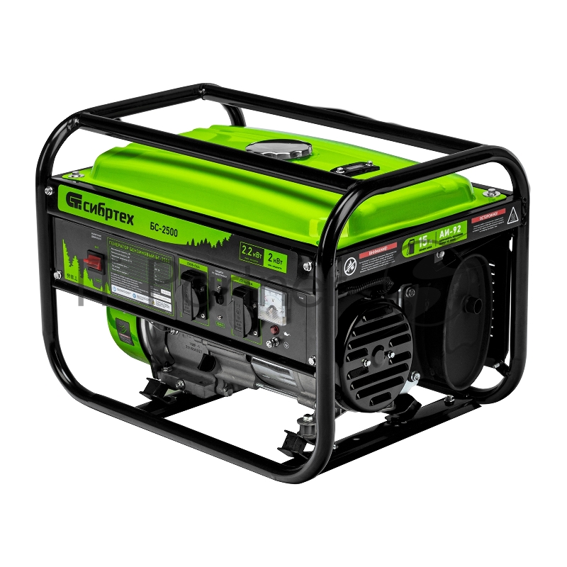 Генератор бензиновый БС-2500, 2,2 кВт, 230В, 4-х такт., 15 л, ручной стартер// Сибртех