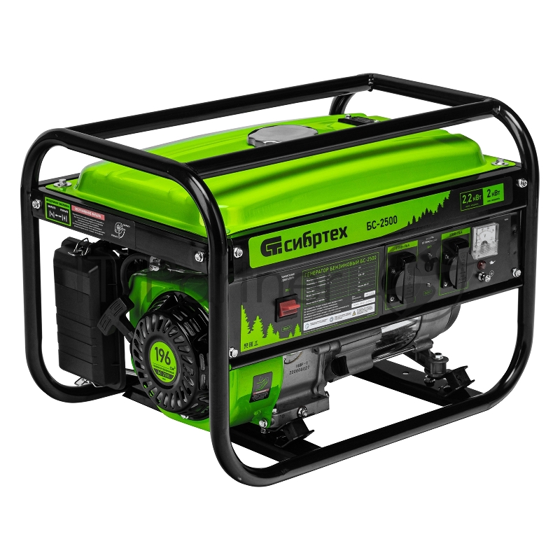 Генератор бензиновый БС-2500, 2,2 кВт, 230В, 4-х такт., 15 л, ручной стартер// Сибртех