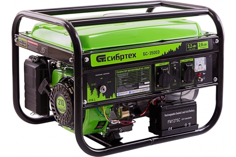 Генератор бензиновый БС-3500Э, 3,2 кВт, 230В, 15 л, электростартер// Сибртех