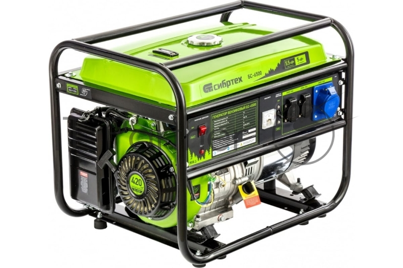 Генератор бензиновый БС-6500, 5,5 кВт, 230В, 4-х такт., 25 л, ручной стартер// Сибртех