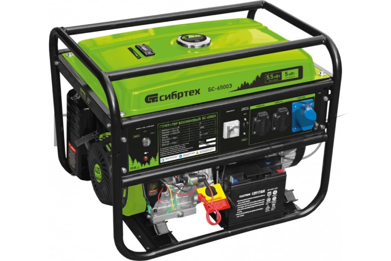 Генератор бензиновый БС-6500Э, 5,5 кВт, 230В, 4-х такт., 25 л, электростартер// Сибртех