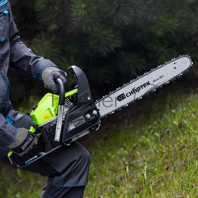 Пила цепная бензиновая БП-5245, 52 см3, шина 45 см, шаг 0,325, паз 1,5 мм, 72 зв// Сибртех